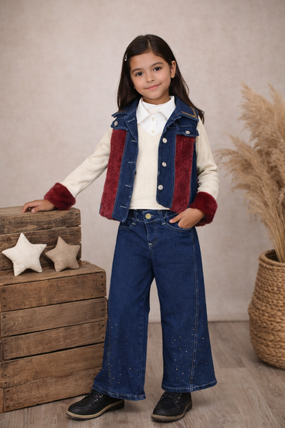 Modisches 3-teiliges Jeans-Set für Mädchen 3526 - Bordeaux