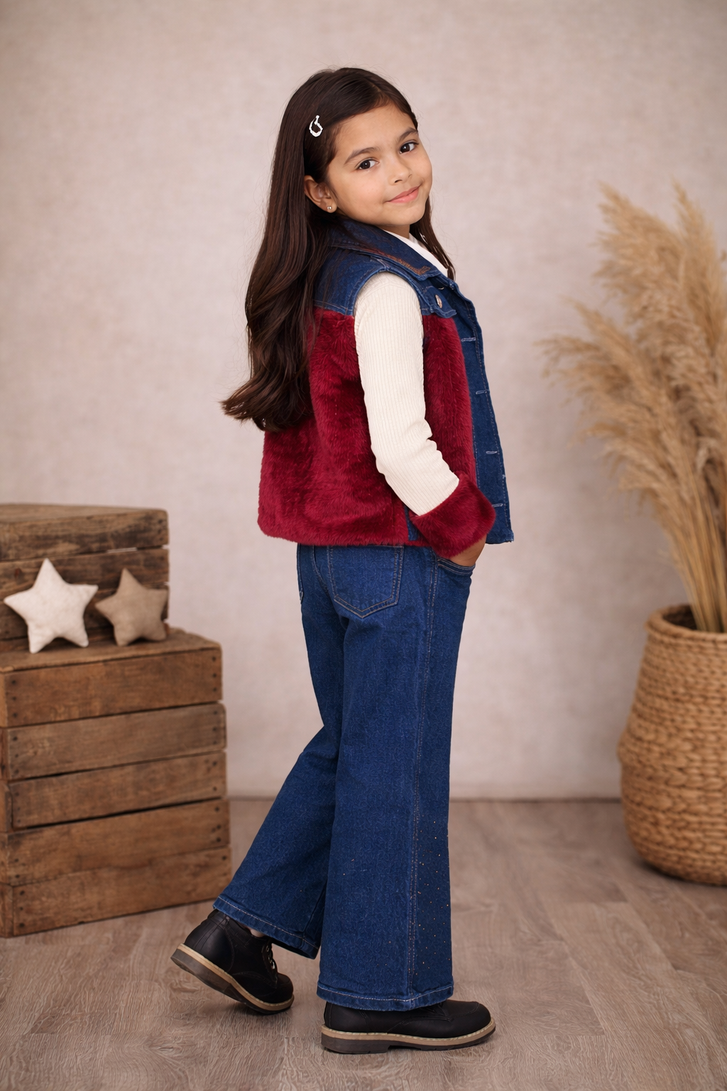 Modisches 3-teiliges Jeans-Set für Mädchen 3526 - Bordeaux