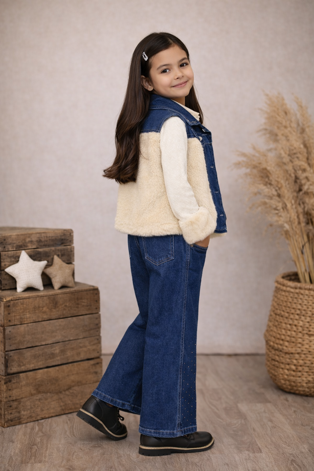 Modisches 3-teiliges Jeans-Set für Mädchen 3526 - Weiß