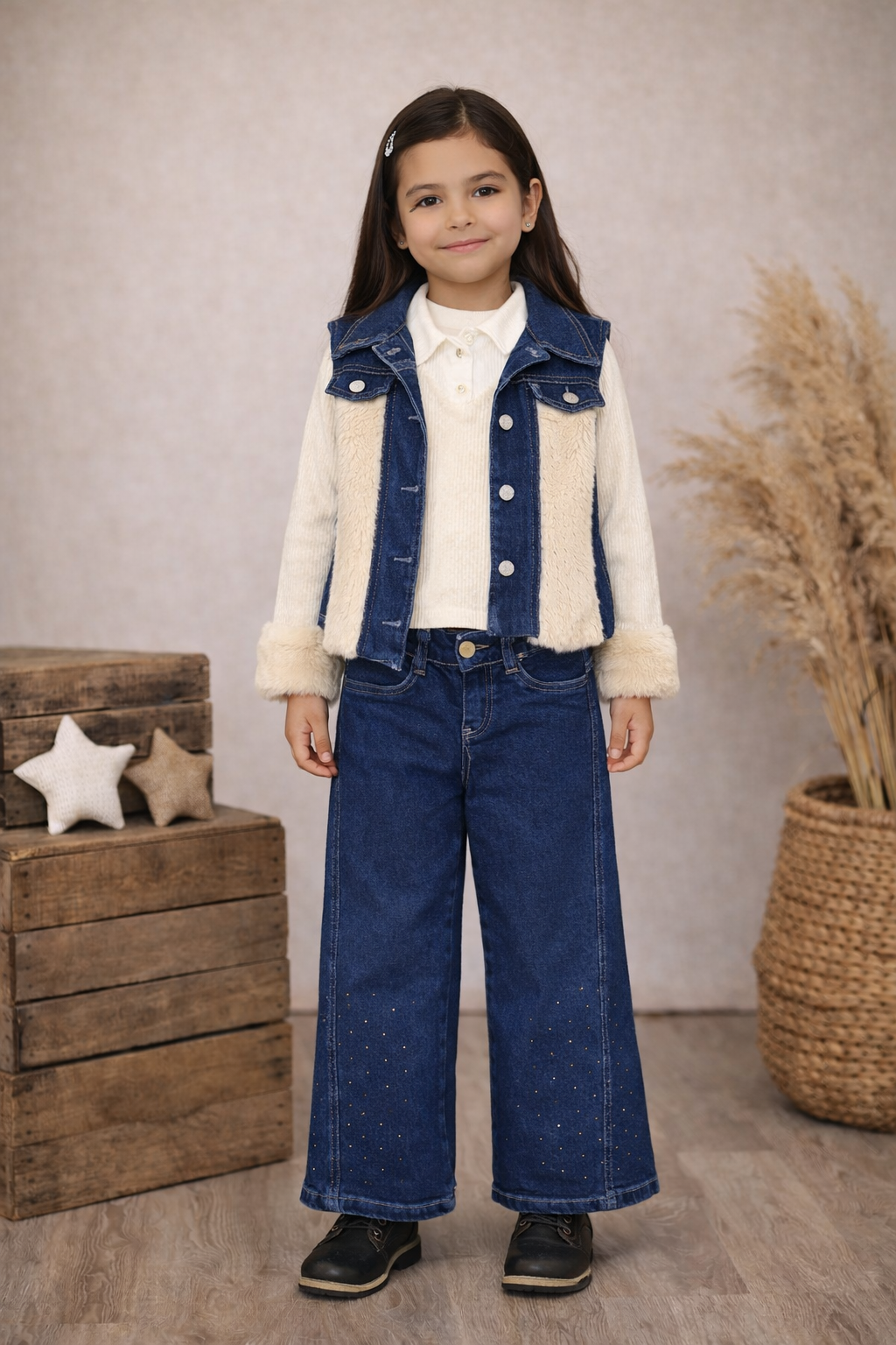 Modisches 3-teiliges Jeans-Set für Mädchen 3526 - Weiß