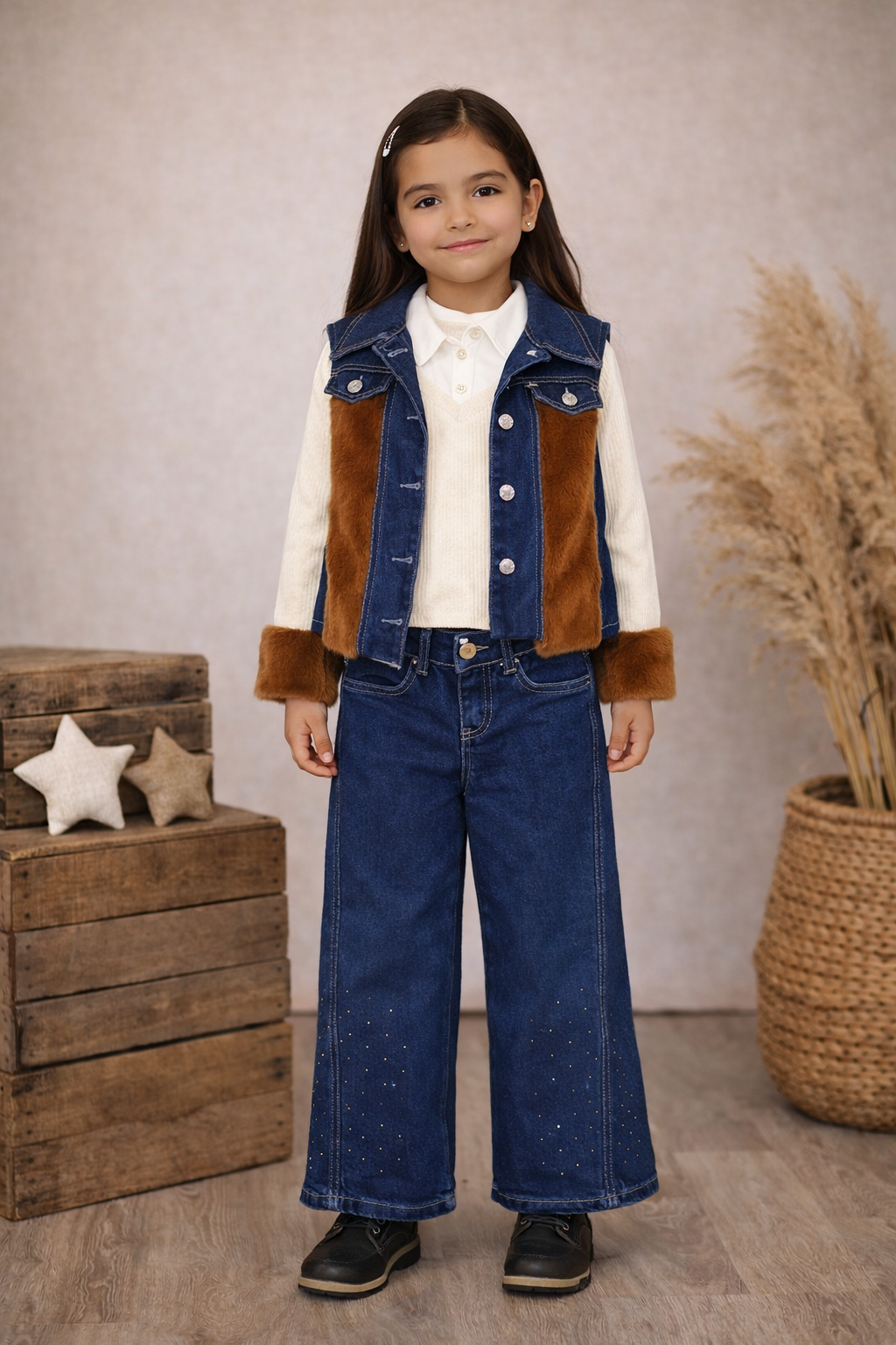 Modisches 3-teiliges Jeans-Set für Mädchen 3526 - Braun