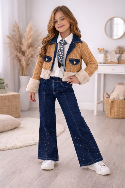 Modisches 3-teiliges Jeans-Set für Mädchen 3528 - Braun