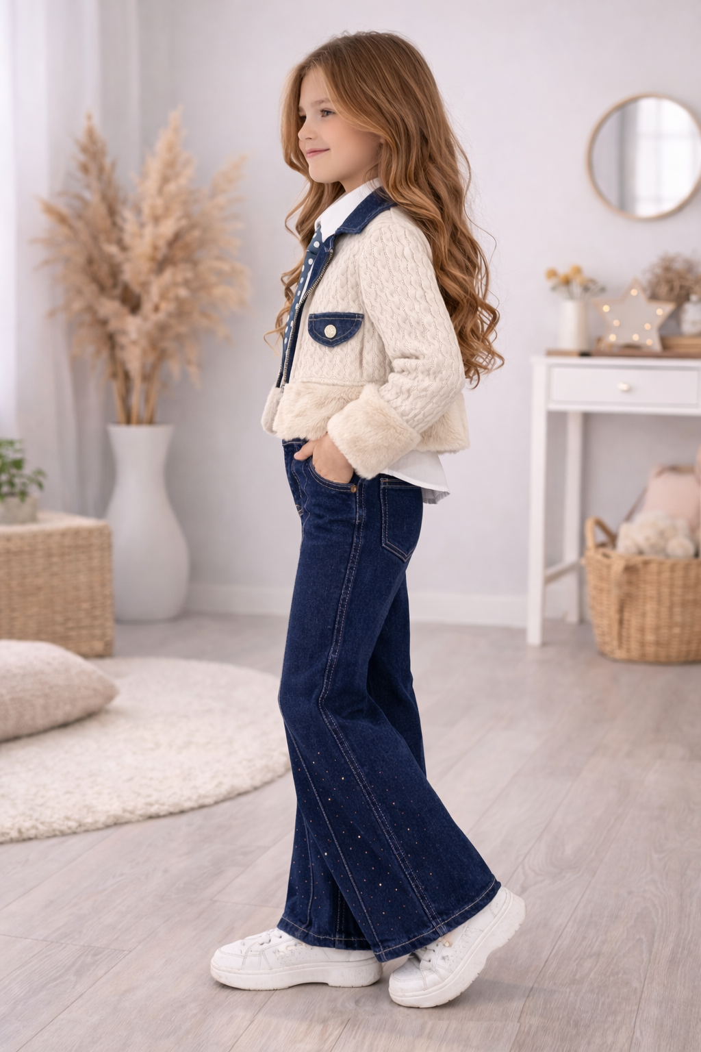 Modisches 3-teiliges Jeans-Set für Mädchen 3528 - Mausgrau