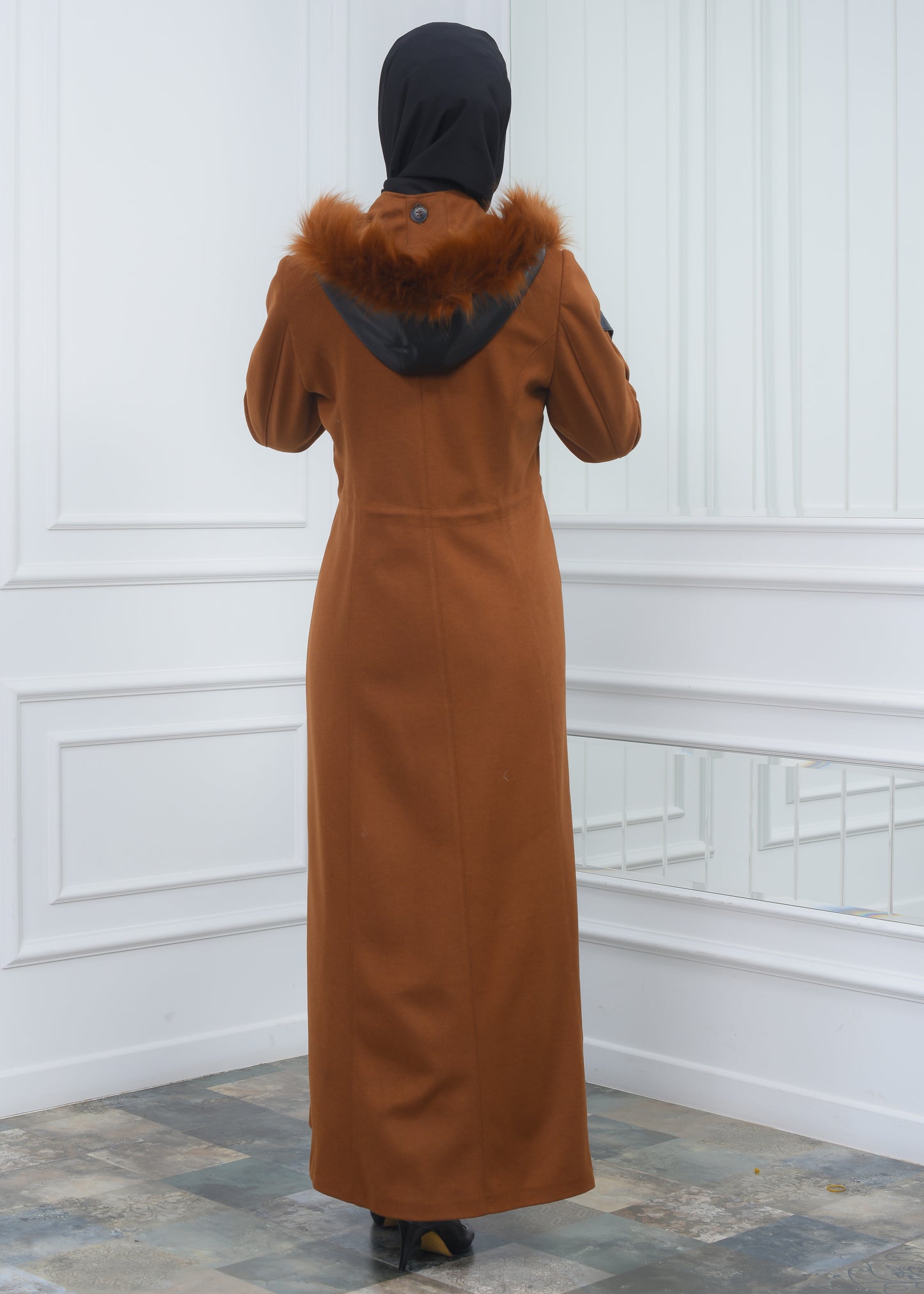 Modamix Hooded Zippered Stylish Womens Coat 1300 - Cognac