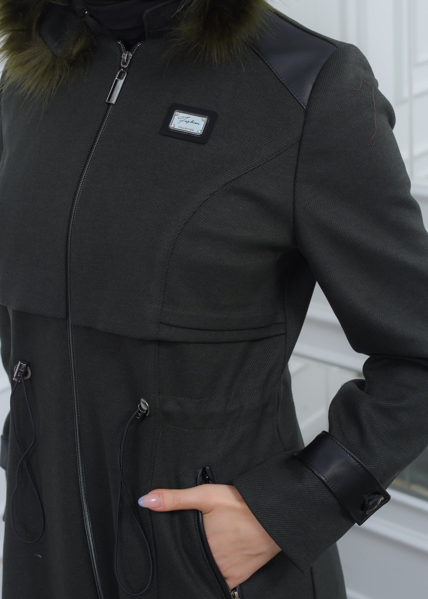 Modamix Hooded Zippered Stylish Womens Coat 1300 - Khaki