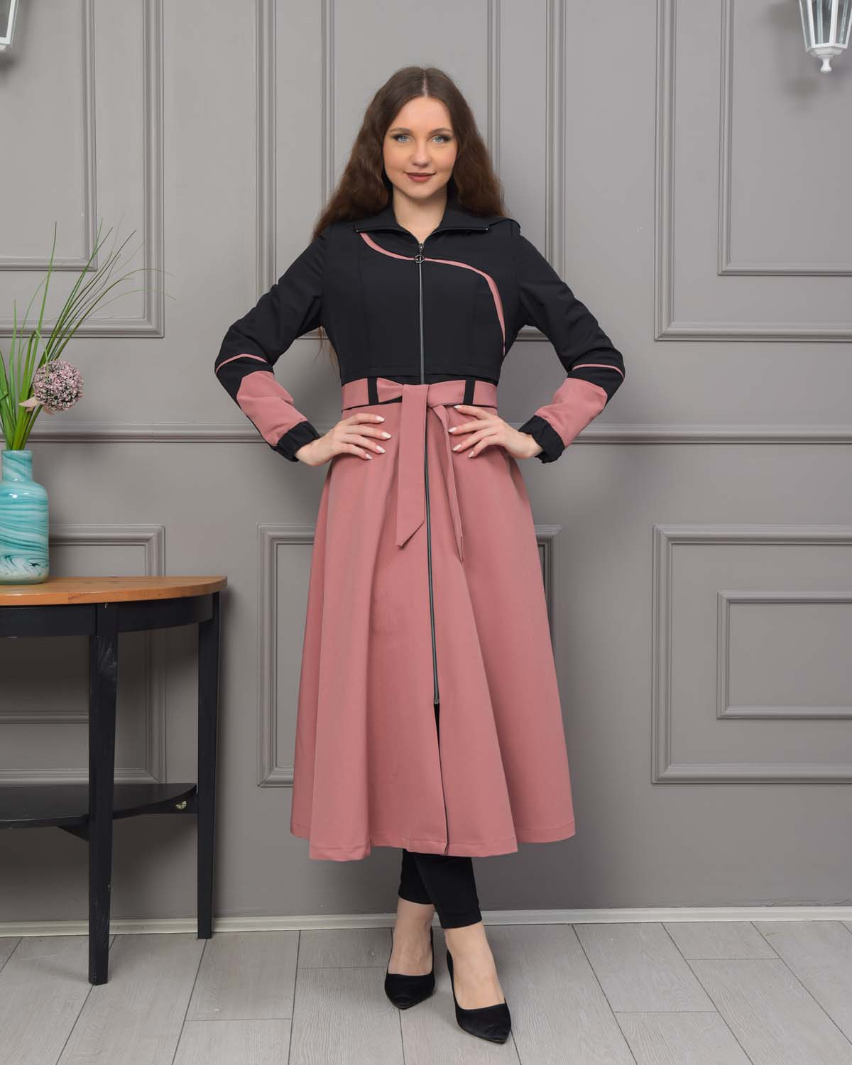 Regen-Trenchcoat aus Fallschirmstoff mit abnehmbarer Kapuze 1223 - Puder