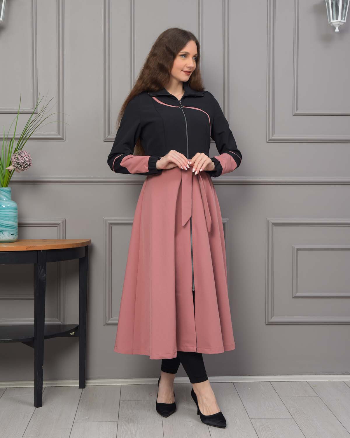 Regen-Trenchcoat aus Fallschirmstoff mit abnehmbarer Kapuze 1223 - Puder