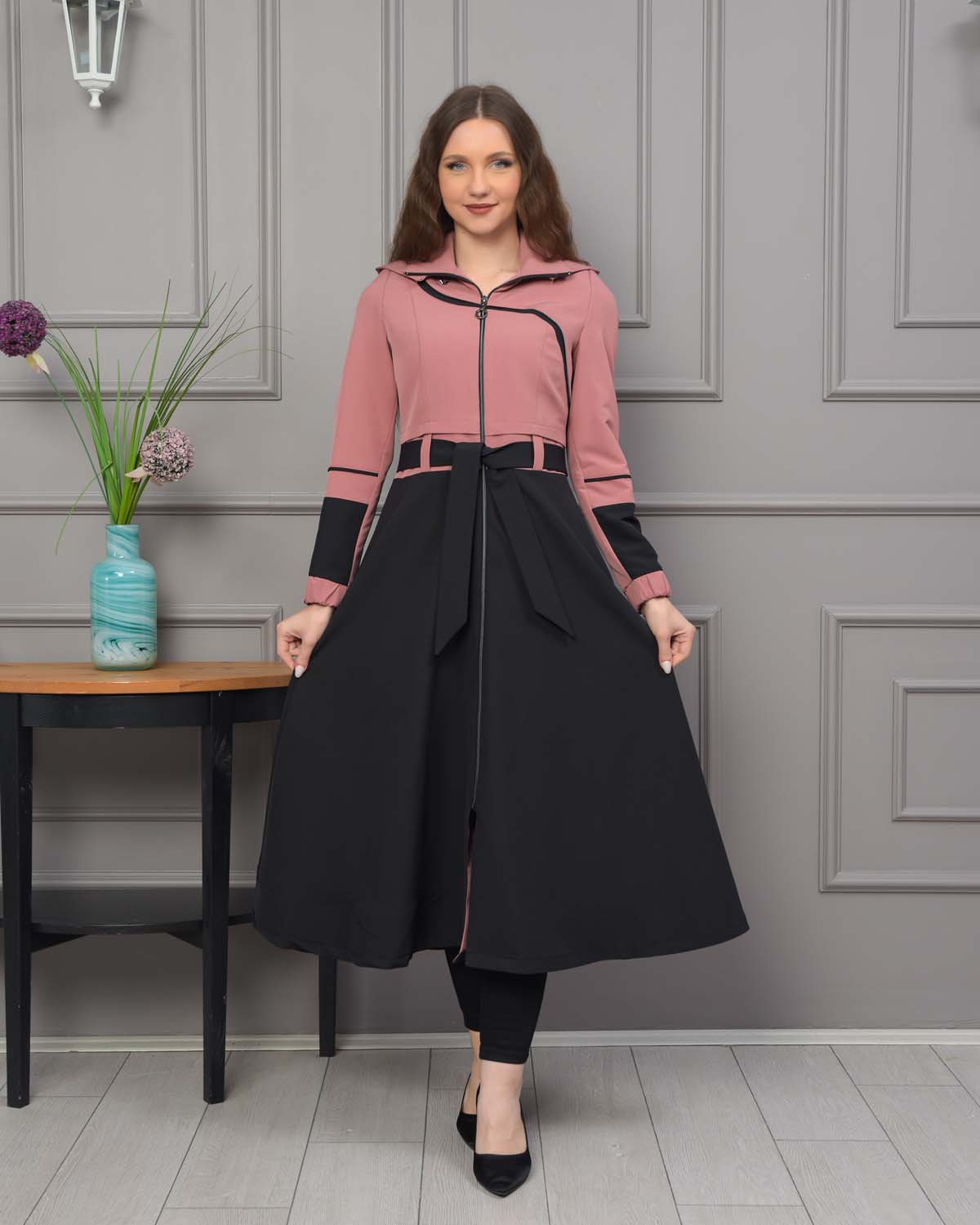 Regen-Trenchcoat aus Fallschirmstoff mit abnehmbarer Kapuze 1223 - Rosa