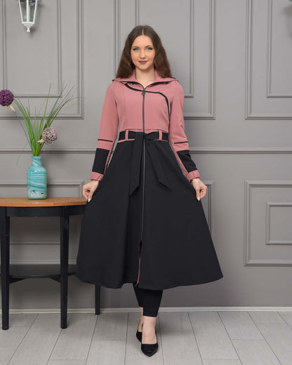 Regen-Trenchcoat aus Fallschirmstoff mit abnehmbarer Kapuze 1223 - Rosa