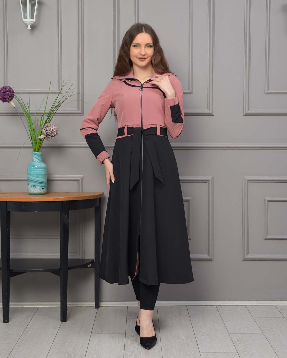 Regen-Trenchcoat aus Fallschirmstoff mit abnehmbarer Kapuze 1223 - Rosa