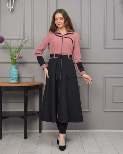 Regen-Trenchcoat aus Fallschirmstoff mit abnehmbarer Kapuze 1223 - Rosa