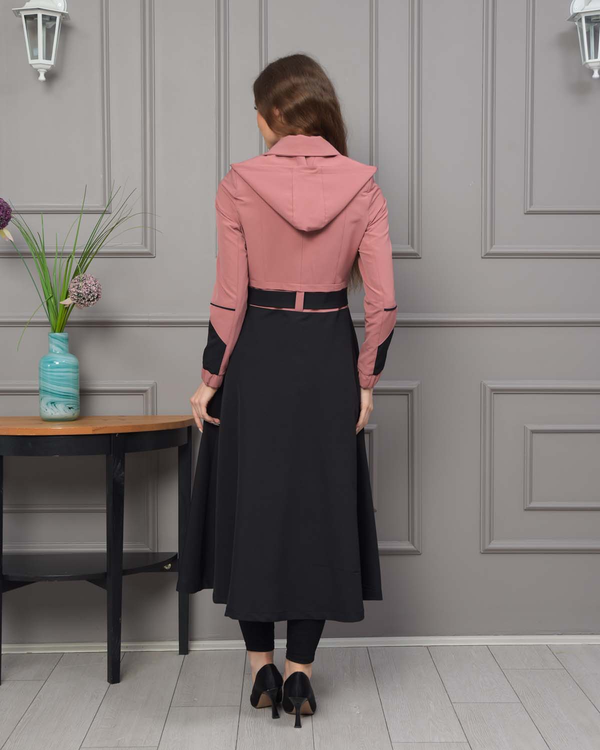 Regen-Trenchcoat aus Fallschirmstoff mit abnehmbarer Kapuze 1223 - Rosa