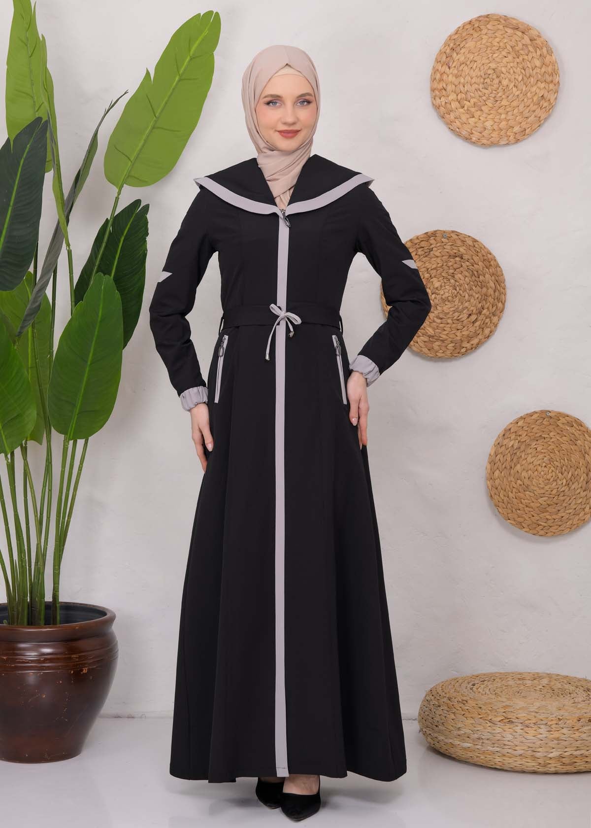 Langer Parachute-Regenmantel mit Kapuze und Satinfutter 1221 - Schwarz