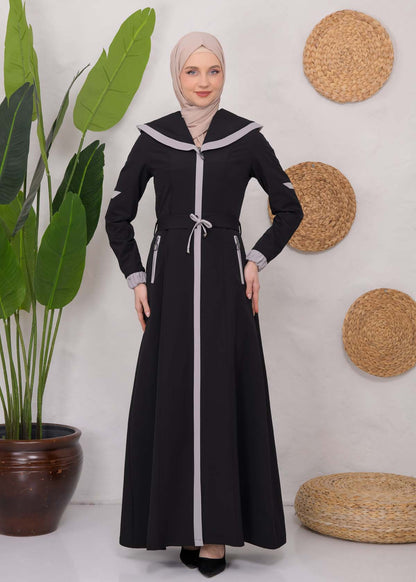 Langer Parachute-Regenmantel mit Kapuze und Satinfutter 1221 - Schwarz