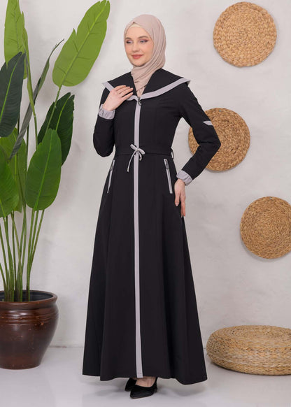 Langer Parachute-Regenmantel mit Kapuze und Satinfutter 1221 - Schwarz