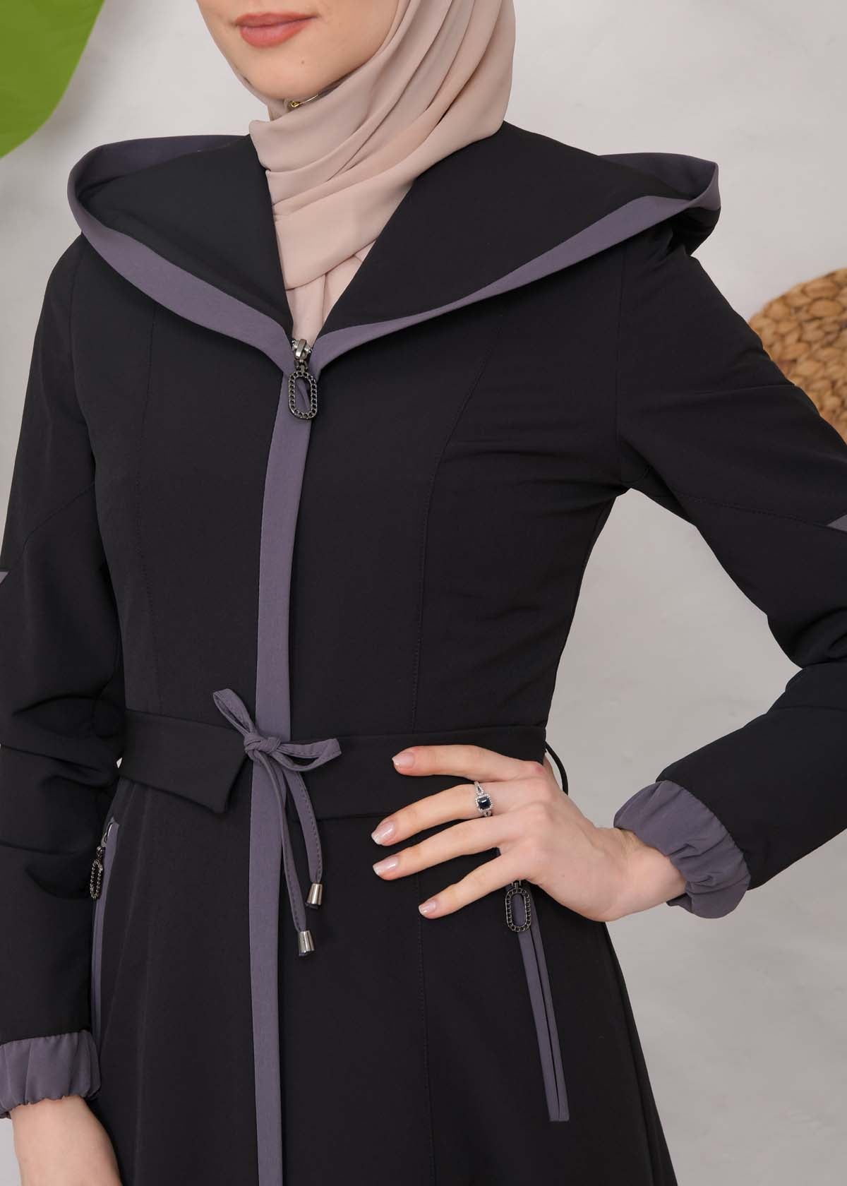 Langer Parachute-Regenmantel mit Kapuze und Satinfutter 1221 - Dunkelanthrazit