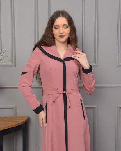 Langer Parachute-Regenmantel mit Kapuze und Satinfutter 1221 - Rosa