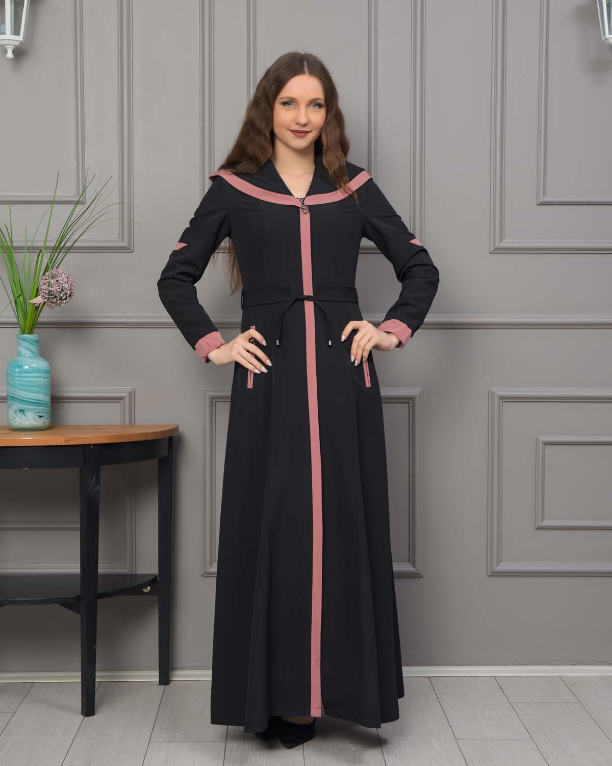 Langer Parachute-Regenmantel mit Kapuze und Satinfutter 1221 - Puder