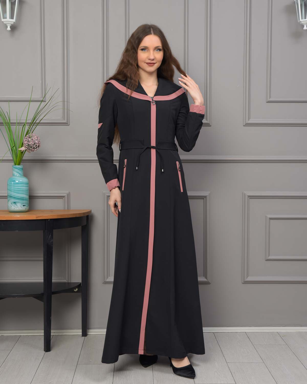 Langer Parachute-Regenmantel mit Kapuze und Satinfutter 1221 - Puder