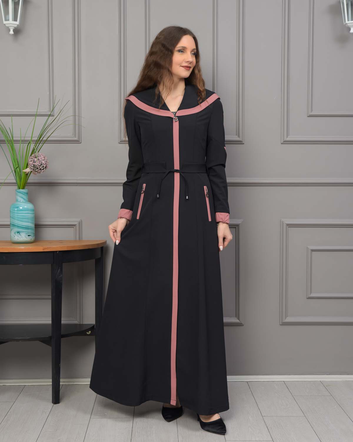 Langer Parachute-Regenmantel mit Kapuze und Satinfutter 1221 - Puder