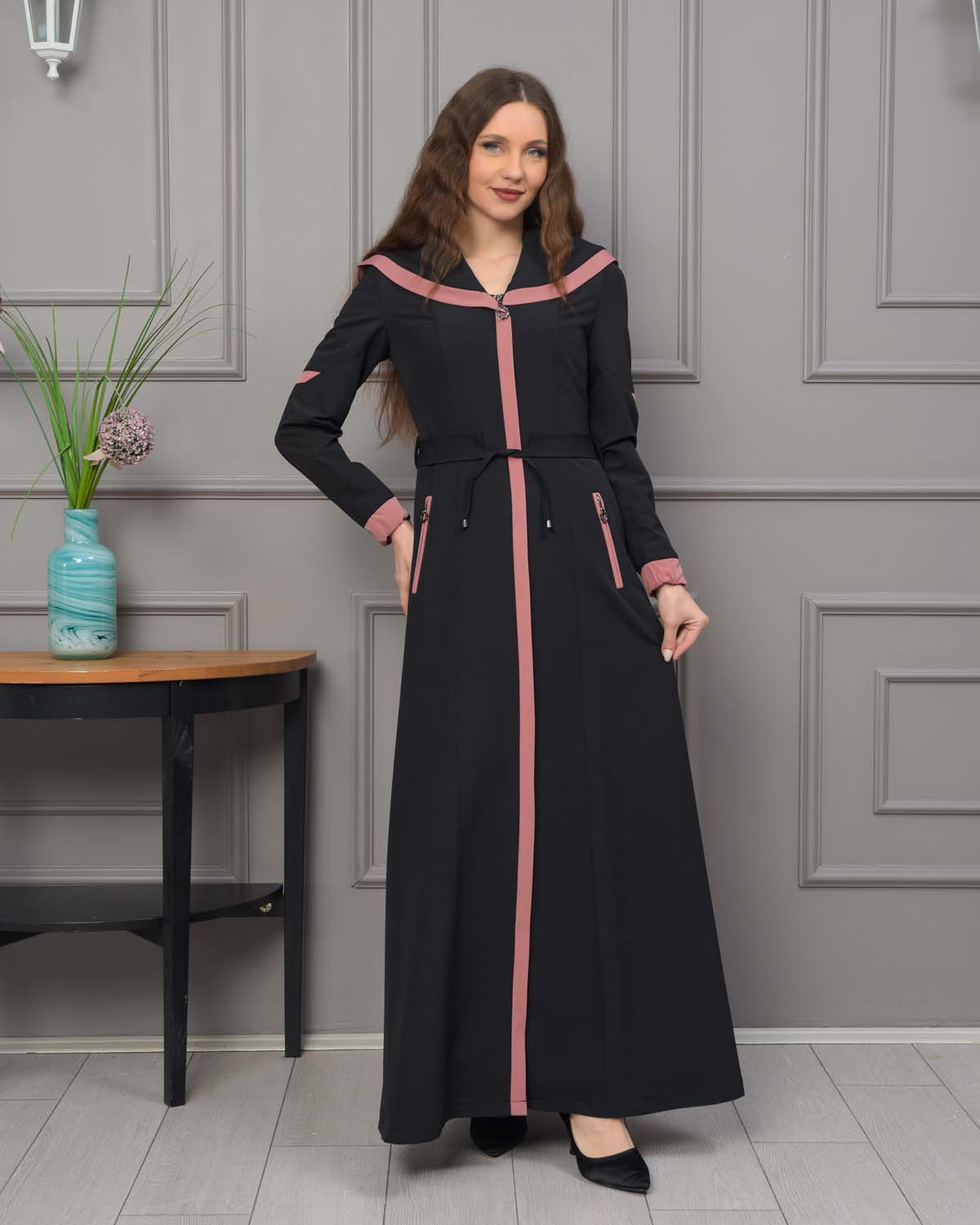 Langer Parachute-Regenmantel mit Kapuze und Satinfutter 1221 - Puder