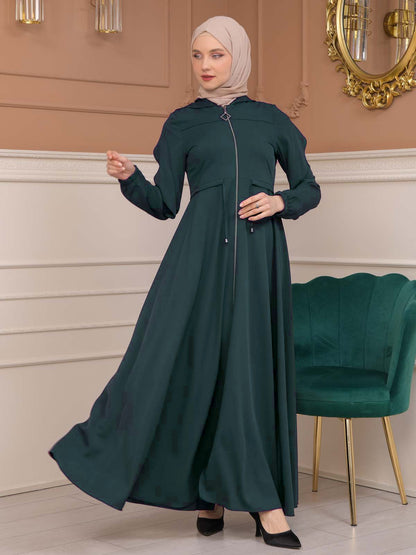 Modest Abaya With Flared Sleeve Detail 677 - Grün