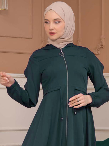 Modest Abaya With Flared Sleeve Detail 677 - Grün