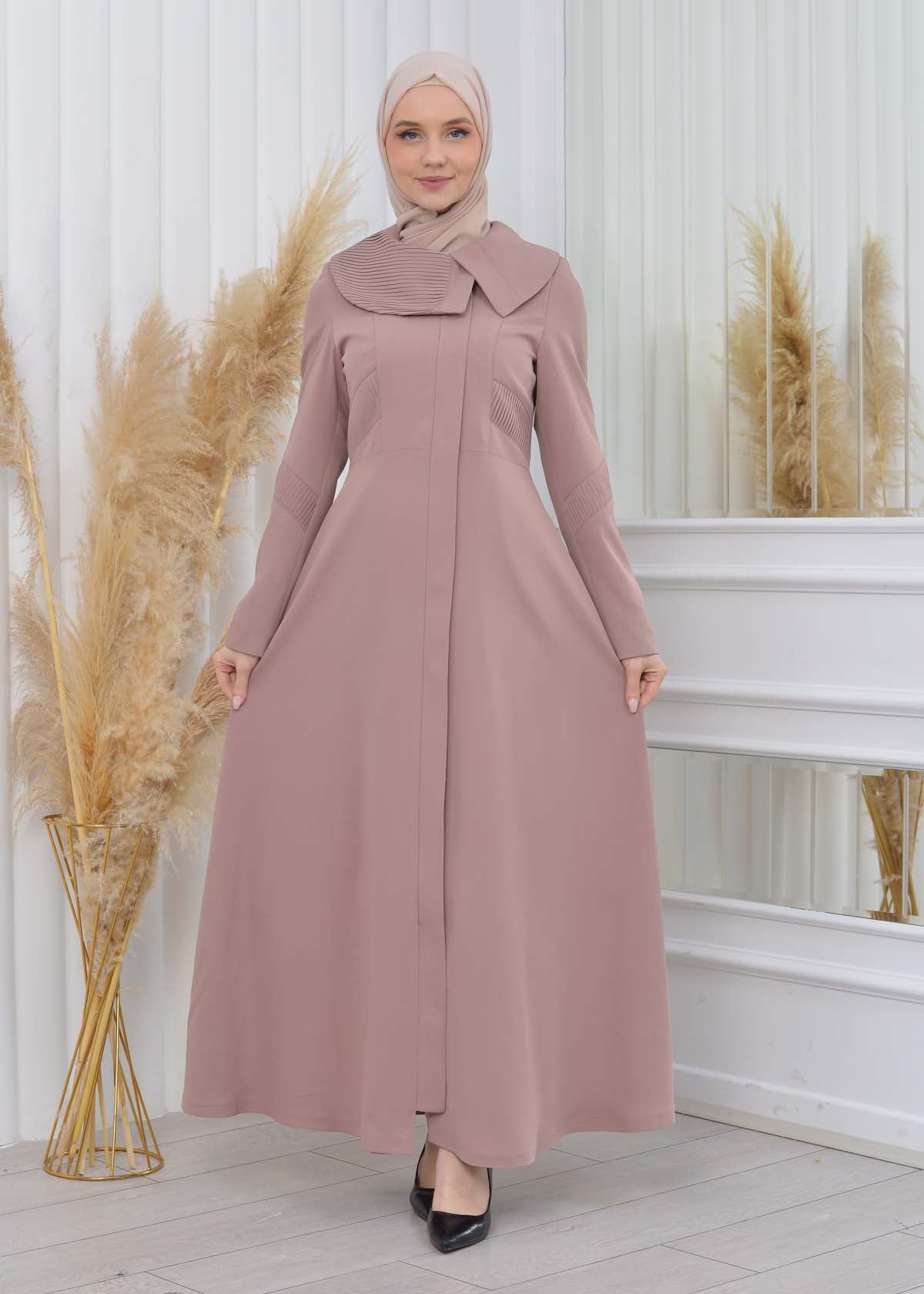 Brada-Mantel mit Plissee-Kragen und Seitendetails 1201 - Rosa