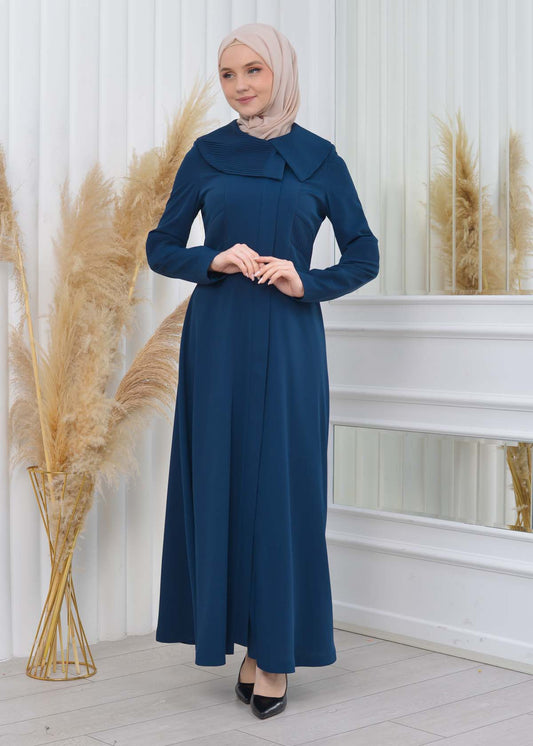 Brada-Mantel mit Plissee-Kragen und Seitendetails 1201 - Türkis