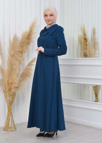 Brada-Mantel mit Plissee-Kragen und Seitendetails 1201 - Türkis