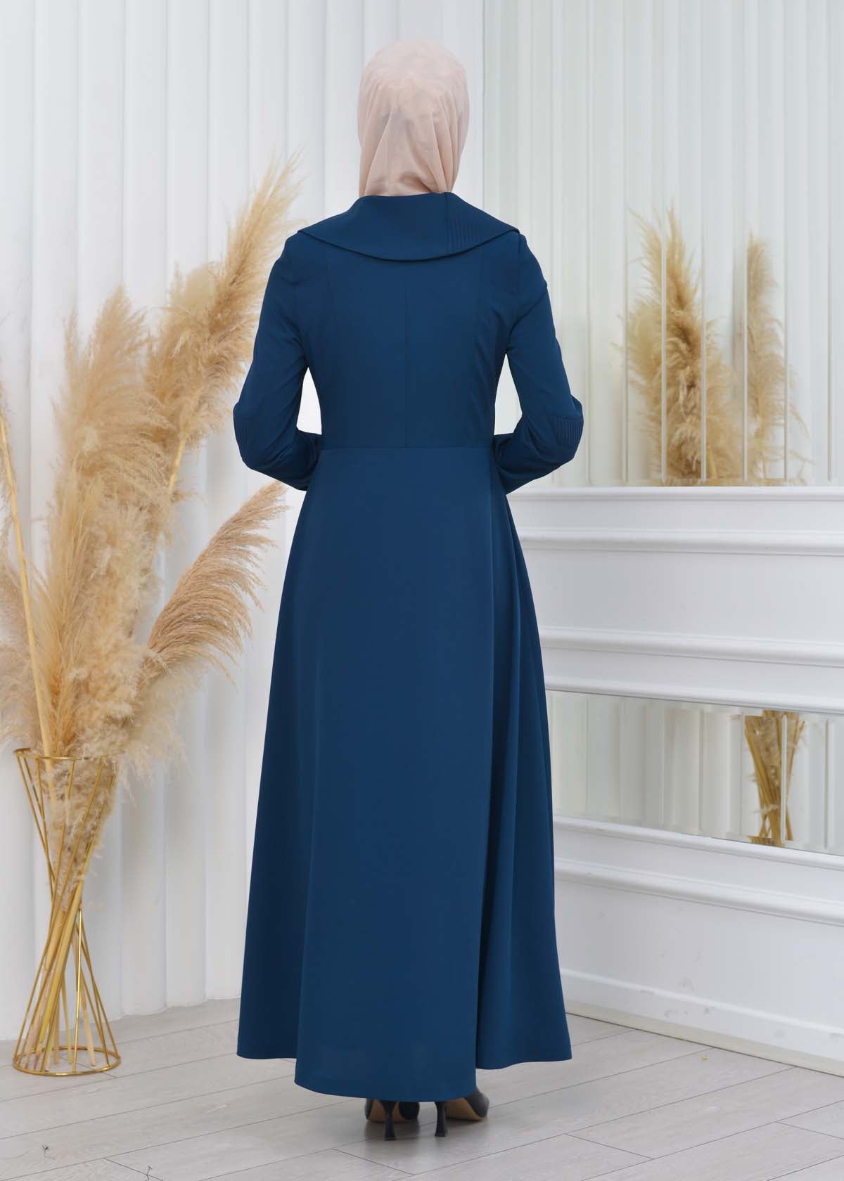 Brada-Mantel mit Plissee-Kragen und Seitendetails 1201 - Türkis