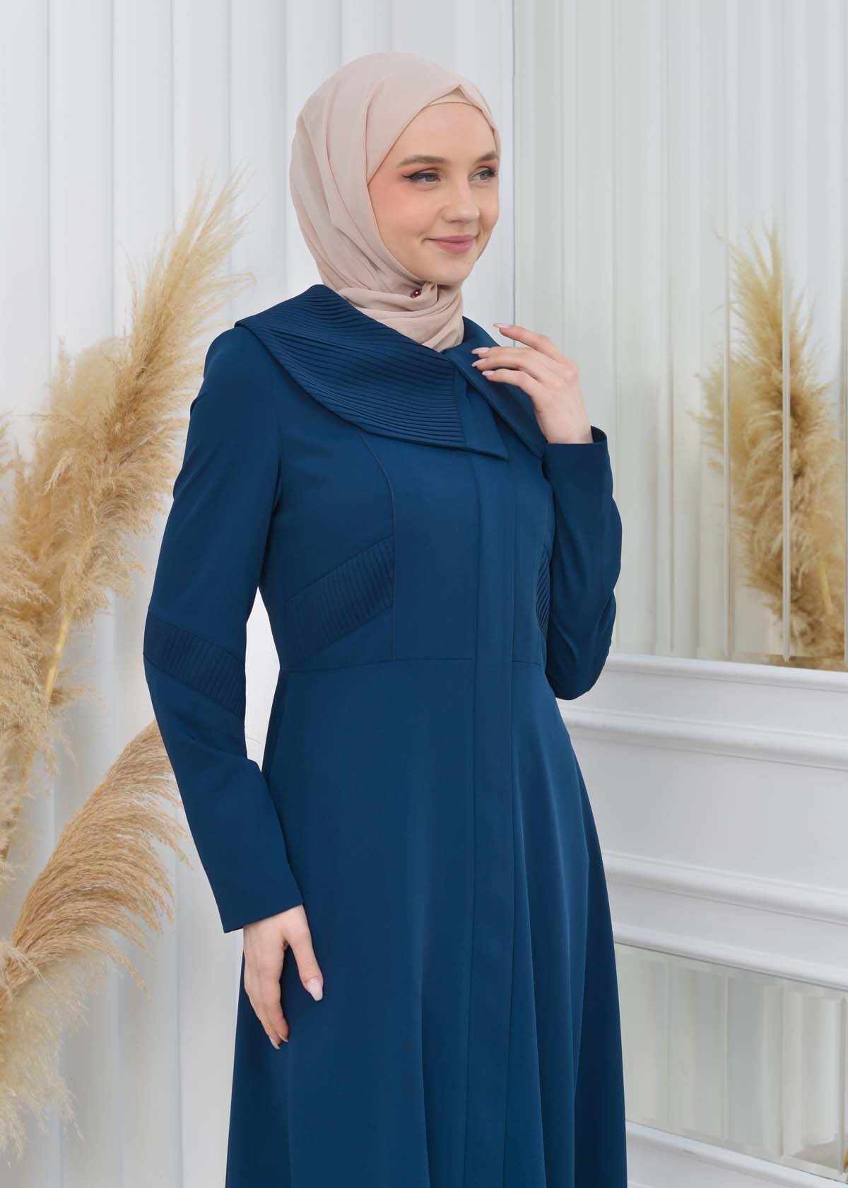 Brada-Mantel mit Plissee-Kragen und Seitendetails 1201 - Türkis