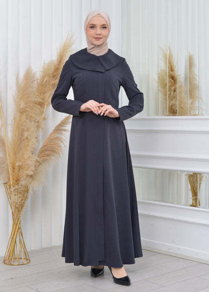 Brada-Mantel mit Plissee-Kragen und Seitendetails 1201 - Dunkelgrau