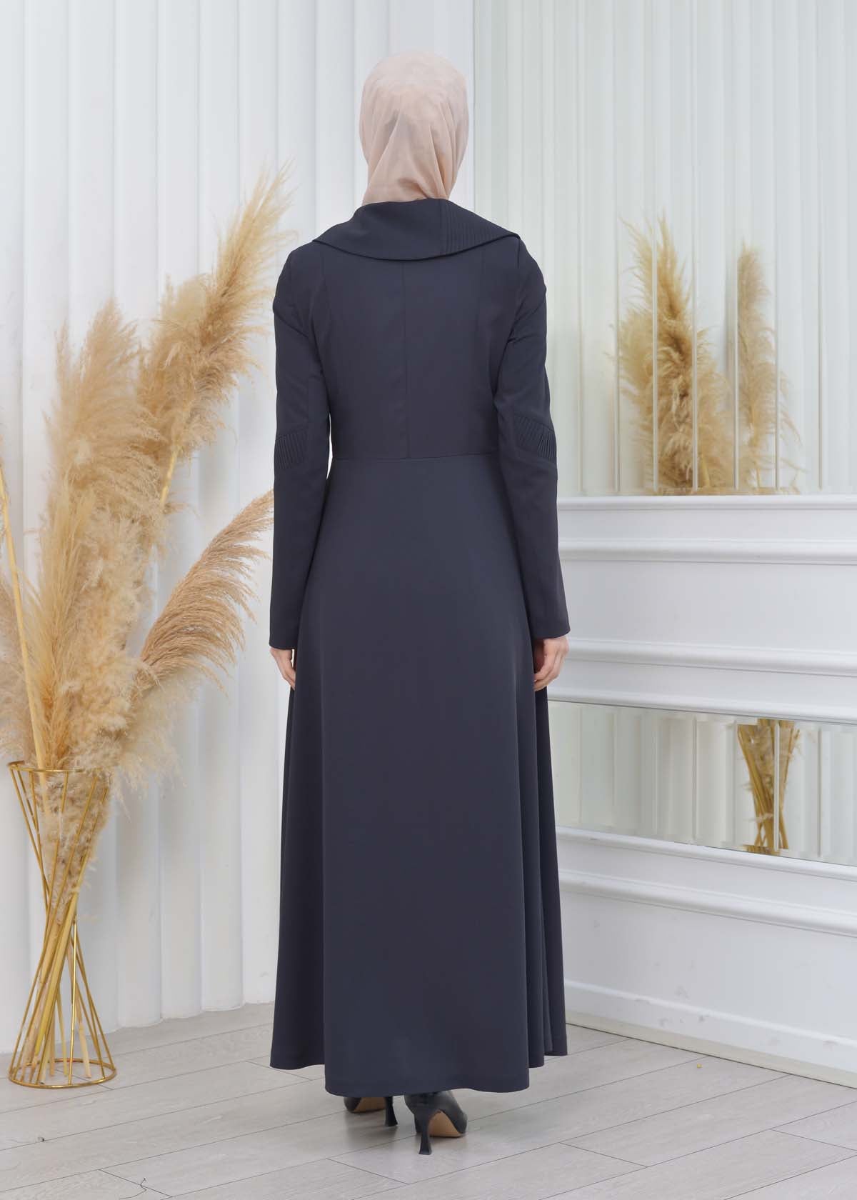 Brada-Mantel mit Plissee-Kragen und Seitendetails 1201 - Dunkelgrau