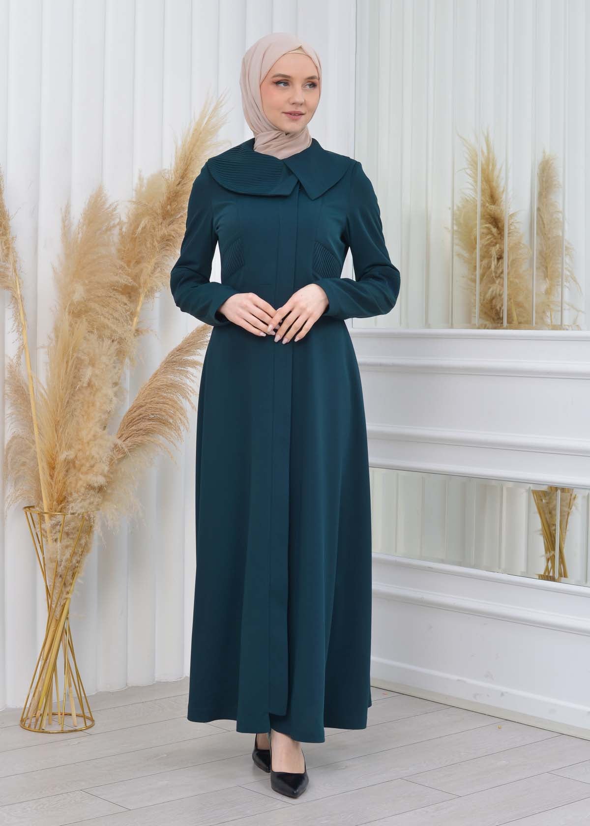 Brada-Mantel mit Plissee-Kragen und Seitendetails 1201 - Khaki