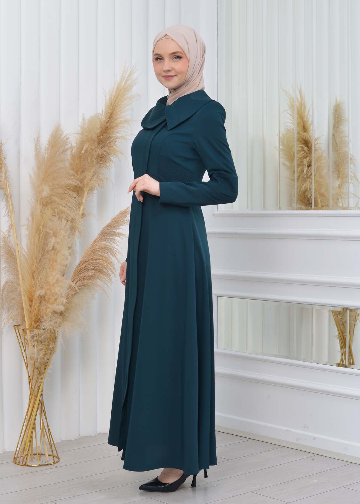 Brada-Mantel mit Plissee-Kragen und Seitendetails 1201 - Khaki