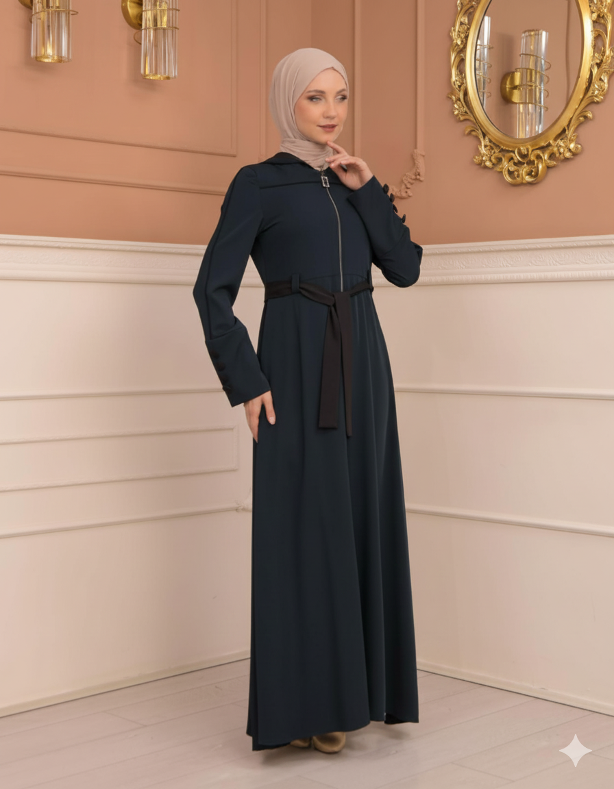 Weit schwingende Abaya mit marokkanischer Kapuze 699 - Türkis