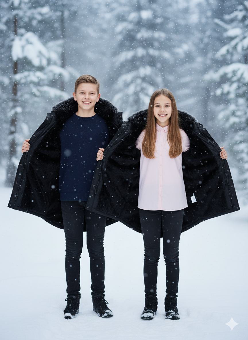 Mit Fell gefütterte Winter-Parka-Jacke für Kinder 5138 - Schwarz