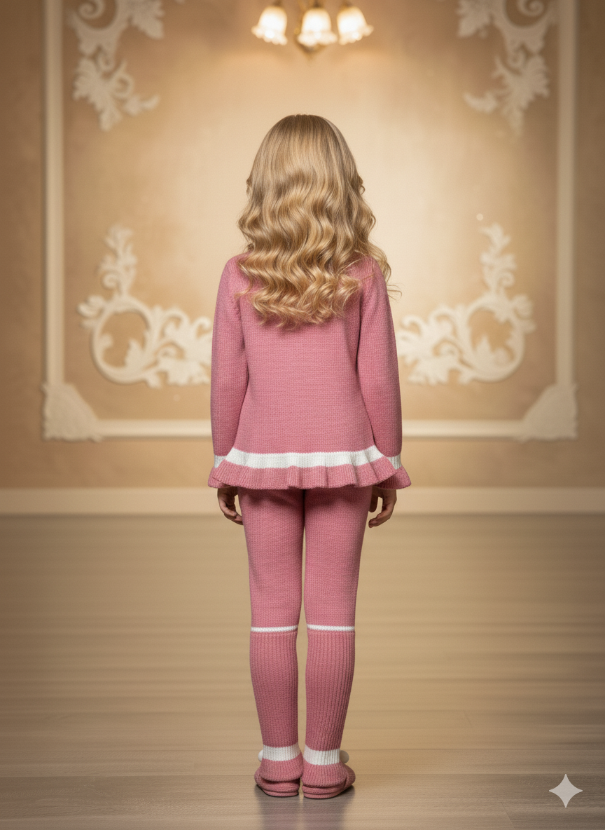 Mädchen Winter Strickset mit Pailletten 3107 - Fuchsia