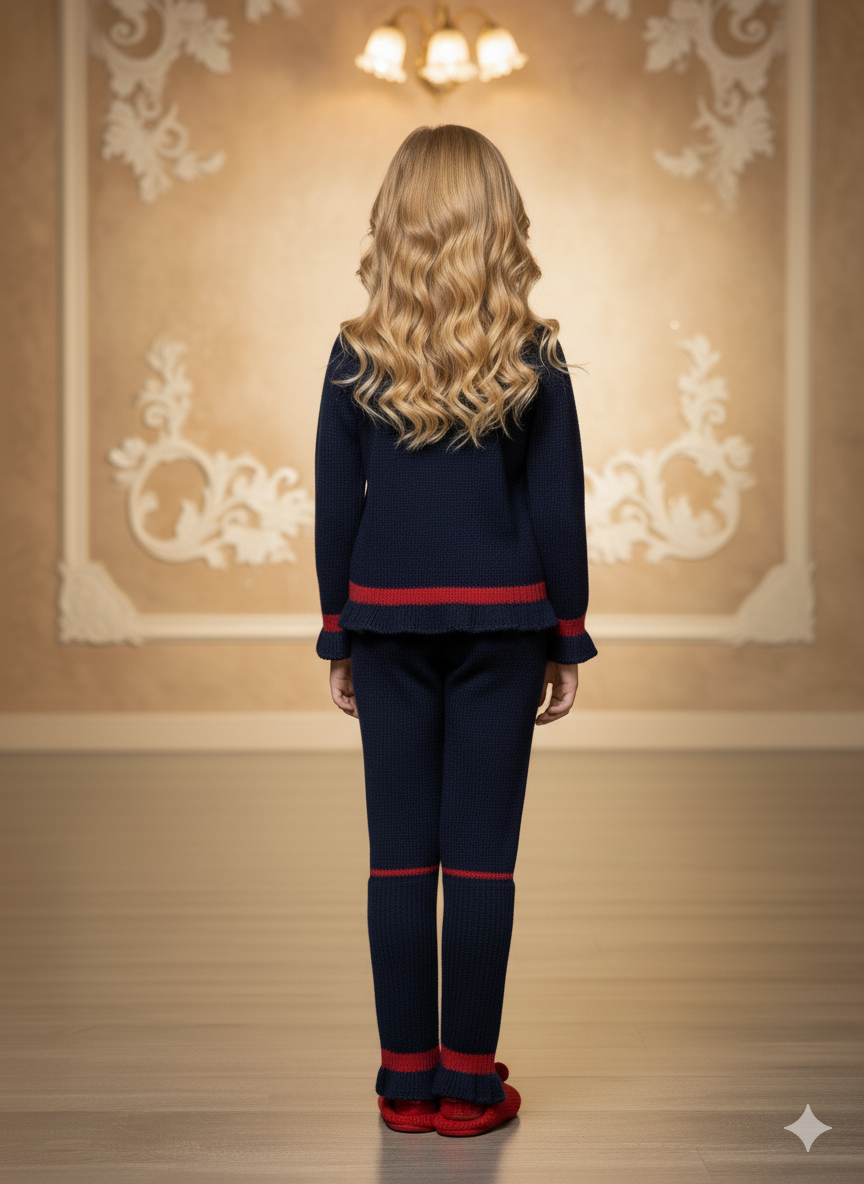 Mädchen Winter Strickset mit Pailletten 3107 - Dunkelblau