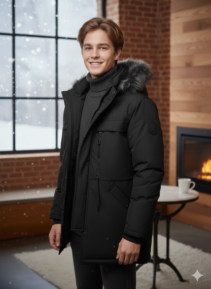 Mit Sherpa-Fell gefütterte Winter-Parka-Jacke für Jugendliche 5140 - Schwarz