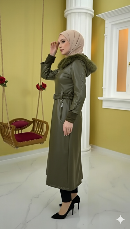 Trenchcoat aus gestepptem Leder 1379 - Khaki