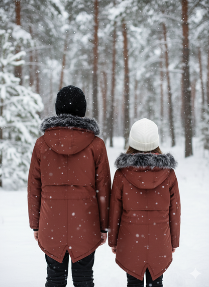Mit Fell gefütterte Winter-Parka-Jacke für Kinder 5138 - Ziegelrot