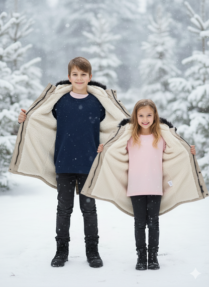 Mit Fell gefütterte Winter-Parka-Jacke für Kinder 5138 - Beige