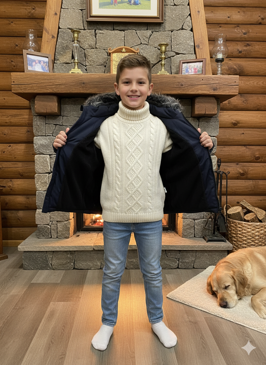 Winterjacke für Kinder mit weichem Plüschfutter 5107 - Dunkelblau