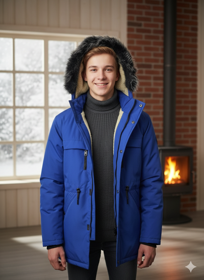 Mit Sherpa-Fell gefütterte Winter-Parka-Jacke für Jugendliche 5140 - Blau