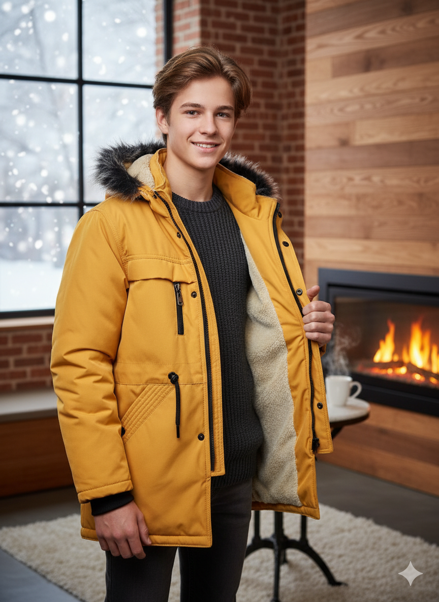 Mit Sherpa-Fell gefütterte Winter-Parka-Jacke für Jugendliche 5140 - Gelb