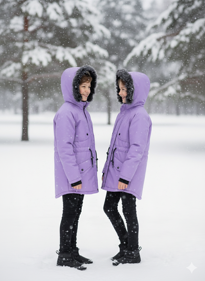 Mit Fell gefütterte Winter-Parka-Jacke für Kinder 5138 - Lila