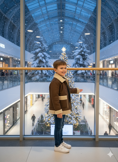 Klassische Kinderjacke mit Fellfutter 5117 - Braun