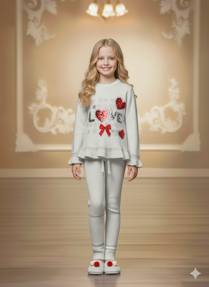 Mädchen Winter Strickset mit Pailletten 3107 - Grau